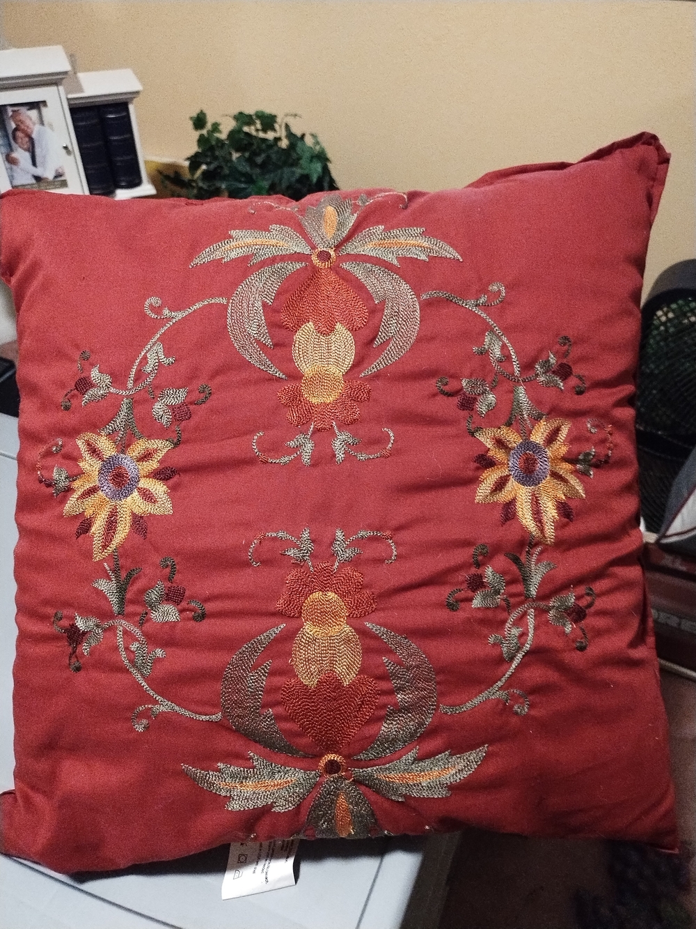 Embroidered Red Decorative Throw Pillow